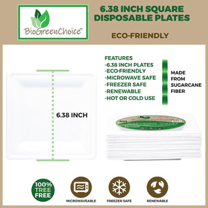 6.38-inch Compostable Fiber/Bagasse Square Plates