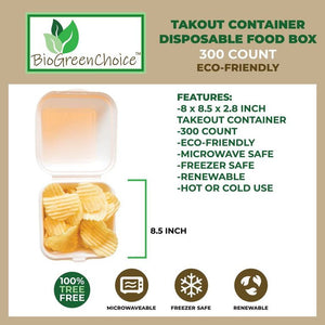 8x8.5x2.8 Eco-Friendly Takeout Box (300 Count)