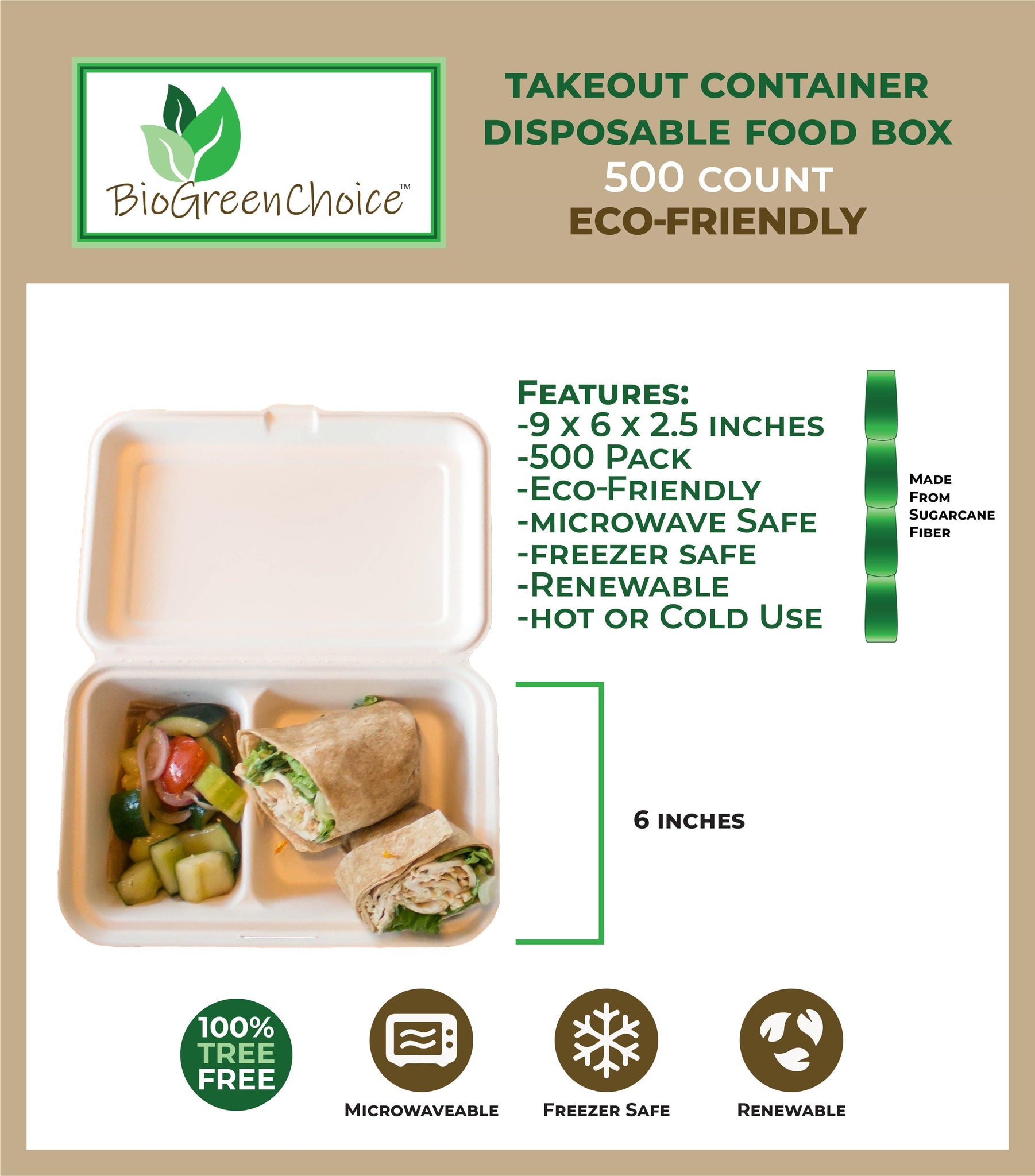 9x6x2.5 Eco-Friendly 2-Compartment Disposable Takeout Box (500 Count), 500  - Kroger