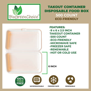 9x6x2.5" Eco-Friendly Disposable Food Takeout Container / Hoagie Box (500 Count)
