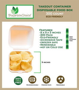 9x9x3" Eco-Friendly Disposable Takeout Container -Single Compartment (300 Count)