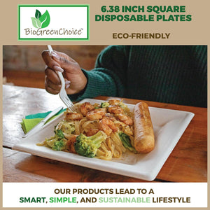 6.38-inch Compostable Fiber/Bagasse Square Plates