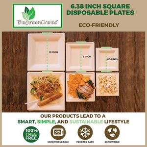 6.38-inch Compostable Fiber/Bagasse Square Plates