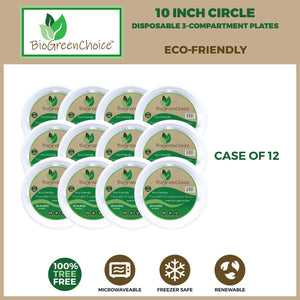 10-inch Compostable Fiber/Bagasse Three Compartment Plates