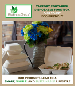 9x6x2.5 Eco-Friendly Disposable Takeout Box / Double Compartment Container (500 Count)