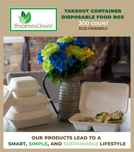 9x9x3" Eco-Friendly Disposable Takeout Container -Single Compartment (300 Count)