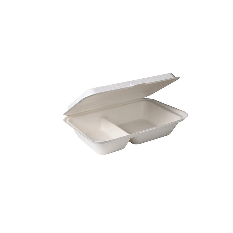 9x6x2.5 Eco-Friendly Disposable Takeout Box / Double Compartment Container (500 Count)