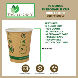 16 oz Eco-Friendly Hot Paper Cup W/Bio Lining (1000 Count)