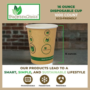 16 oz Eco-Friendly Hot Paper Cup W/Bio Lining (1000 Count)