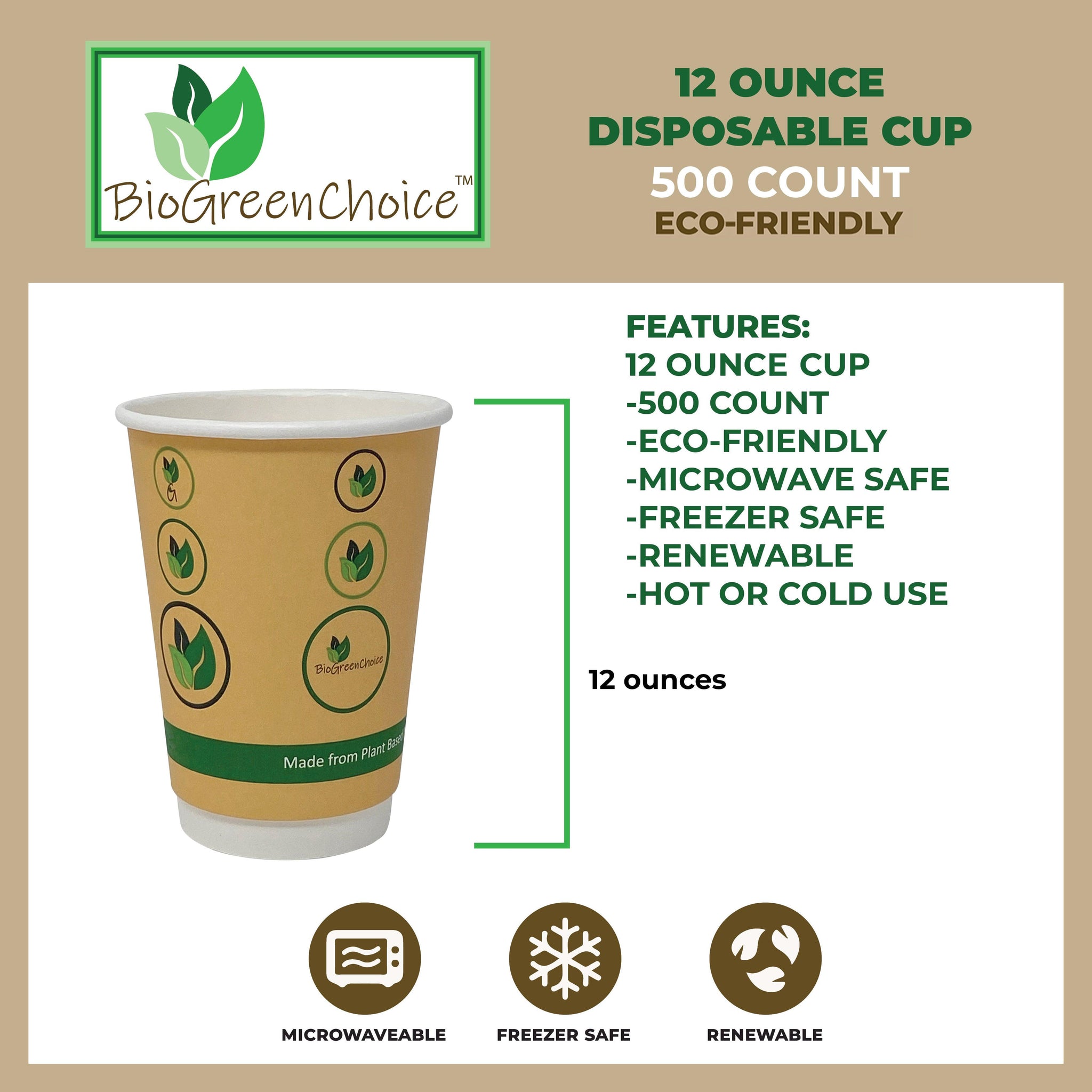 12 oz Life In Green Eco-Cup (1000 Count) - Necco Coffee