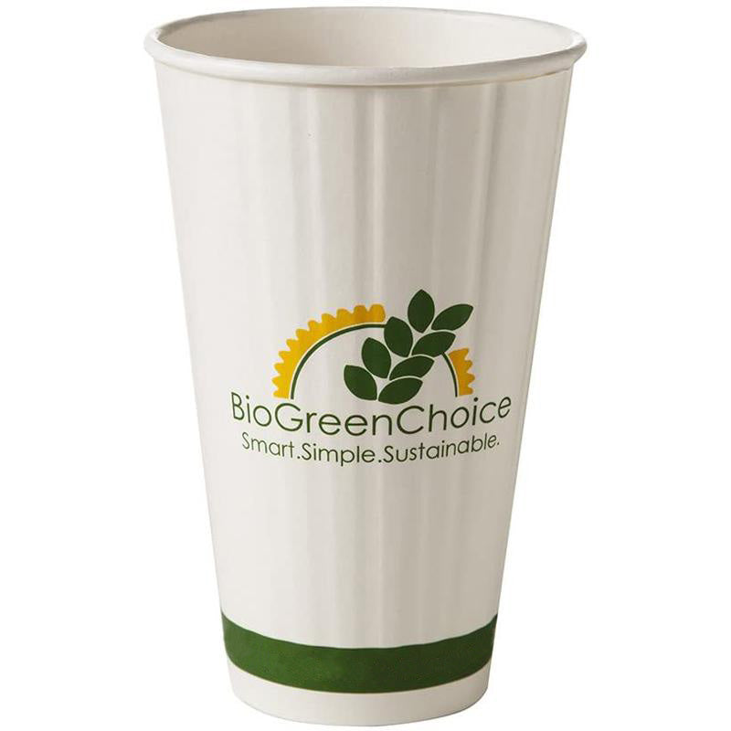 16 oz Eco-Friendly Double Wall Hot Paper Cup W/Bio Lining (600 Count)