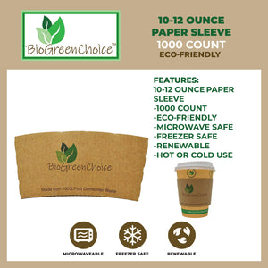 10-20 oz Paper Sleeves - 100% PCW (1000 Count) printed