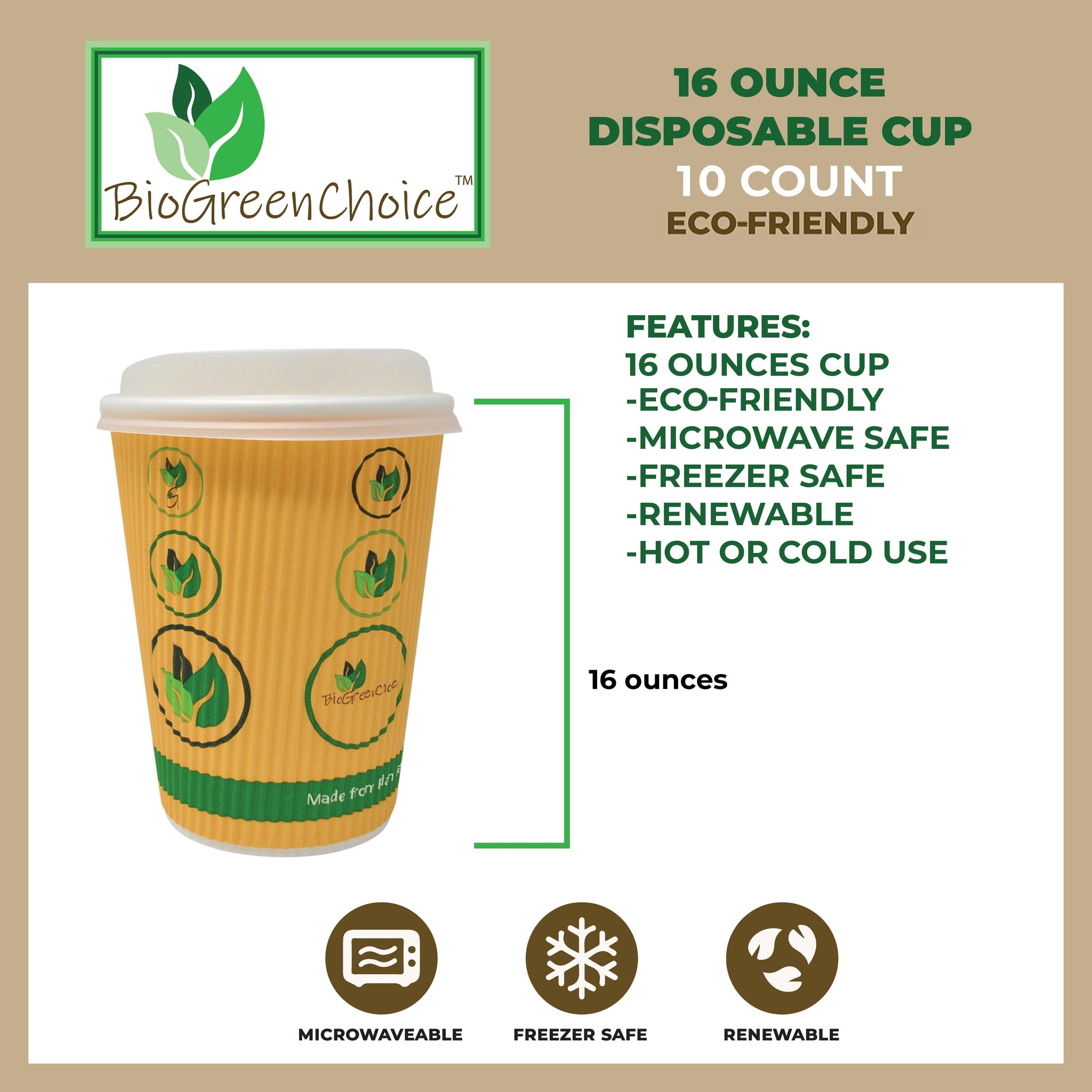 16 Ounce Pure Green Insulated Ripple Paper Cups