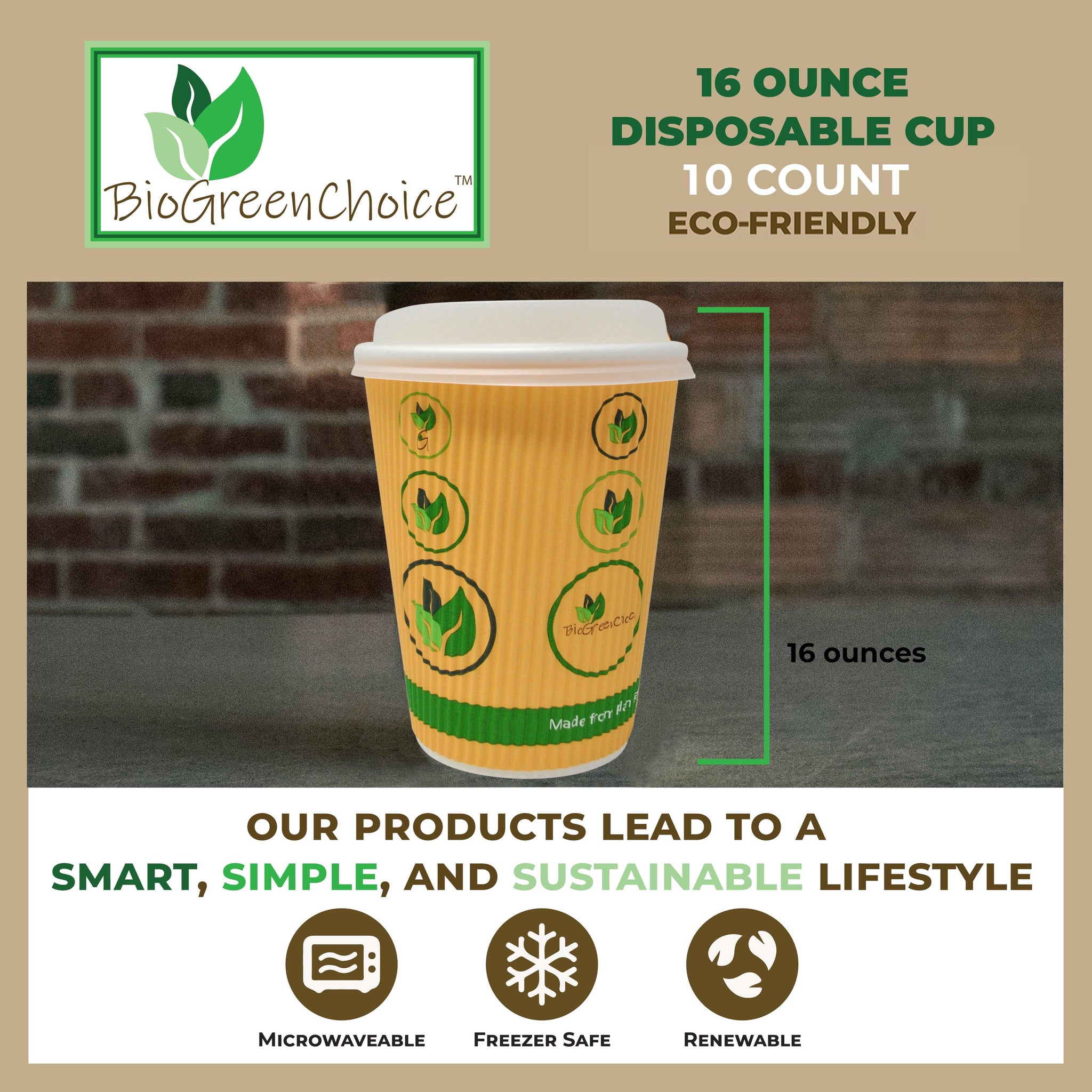 16 Ounce Pure Green Insulated Ripple Paper Cups